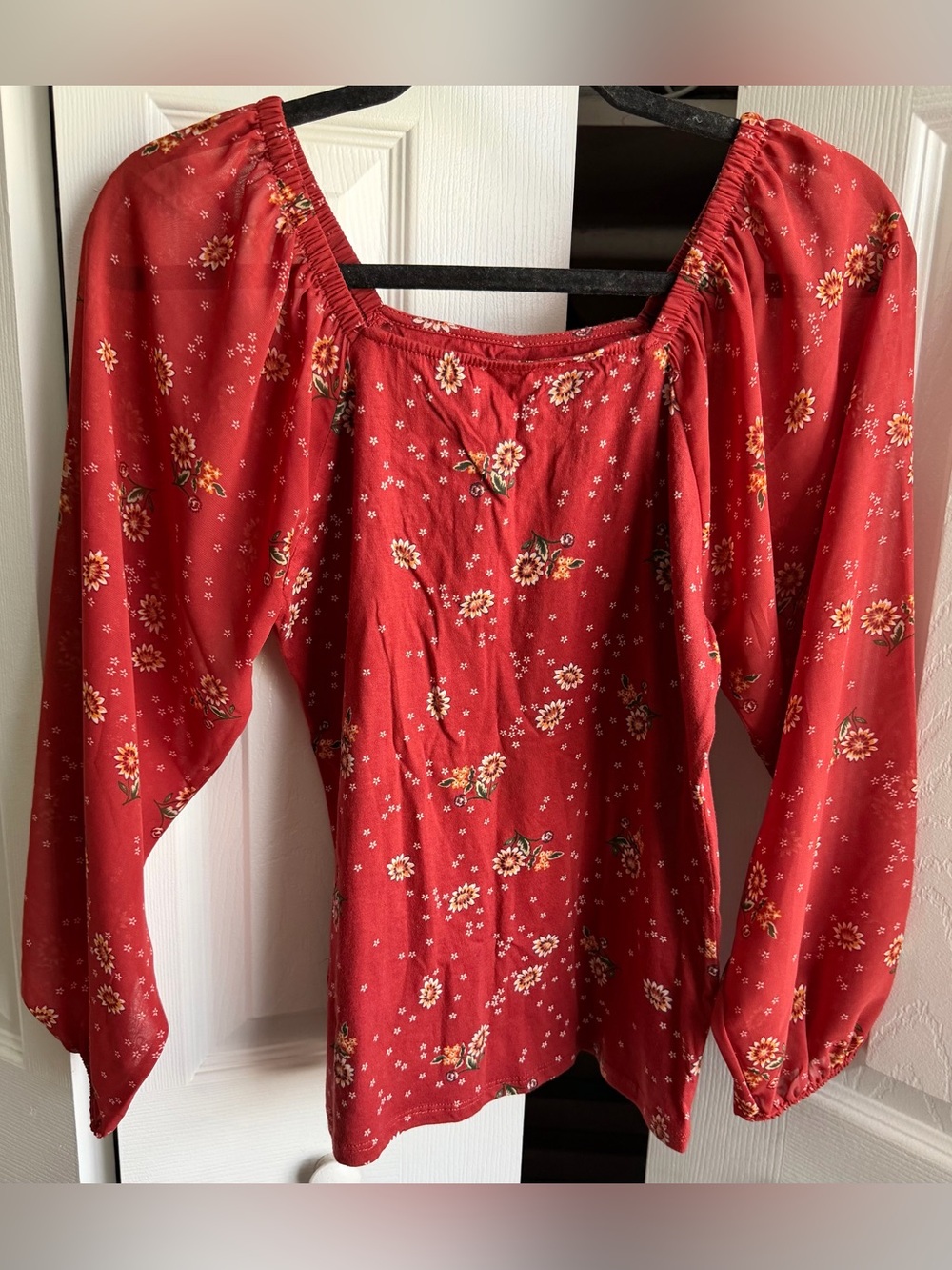 LOFT Red Ditsy Floral Peasant Blouse